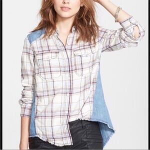 Free People Road Trip Getaway Plaid and Denim Button Up
